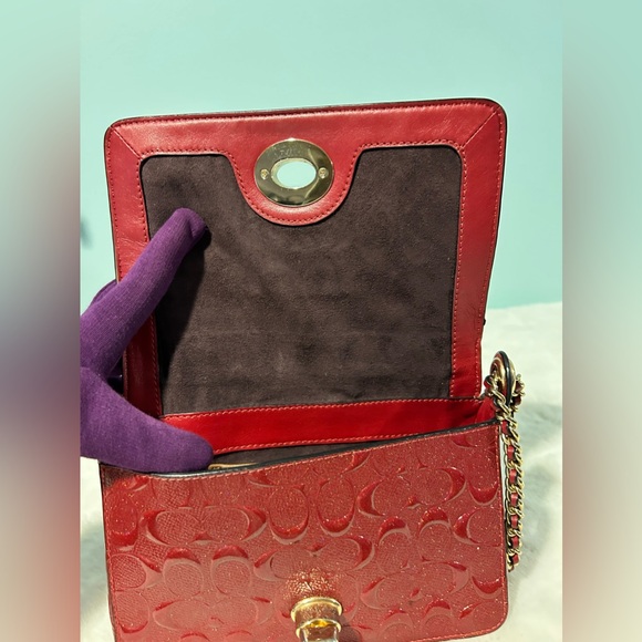 Coach Pouchette Crossbody Red Patent Leather Great condition Authentic Pre-owned - Picture 9 of 10